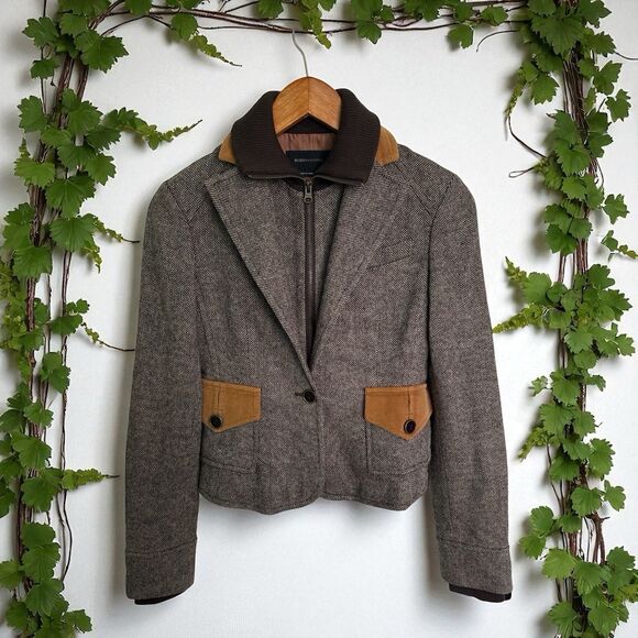 BCBG Max Azria Wool Tweed Riding Blazer Jacket XS Elbow Patch Equestrian Riding - Picture 1 of 6